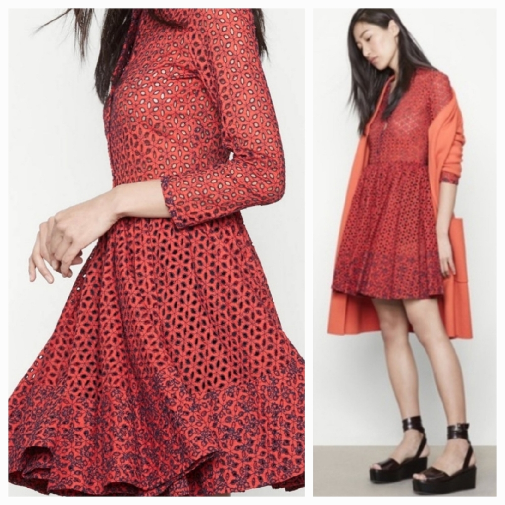 Maje Rayano Tomette eyelet dress fit & flare embroidered cotton size M